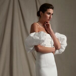 NWT Rebecca Vallance - Genevieve White Puff Sleeve Midi Dress - 14